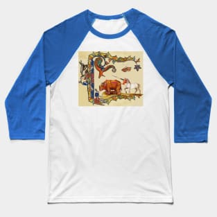 WEIRD MEDIEVAL BESTIARY, DRAGON,UNICORN ,RHINO AND KILLER RABBIT Baseball T-Shirt